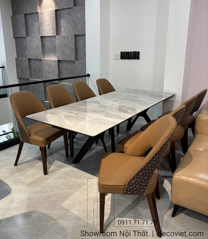 Bàn Ăn Kéo Dài Mặt Đá 2m6 8 Ghế 2668S