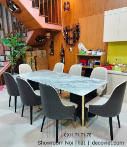 Bàn Ăn Mặt Đá 8 Ghế Cao Cấp 2496S