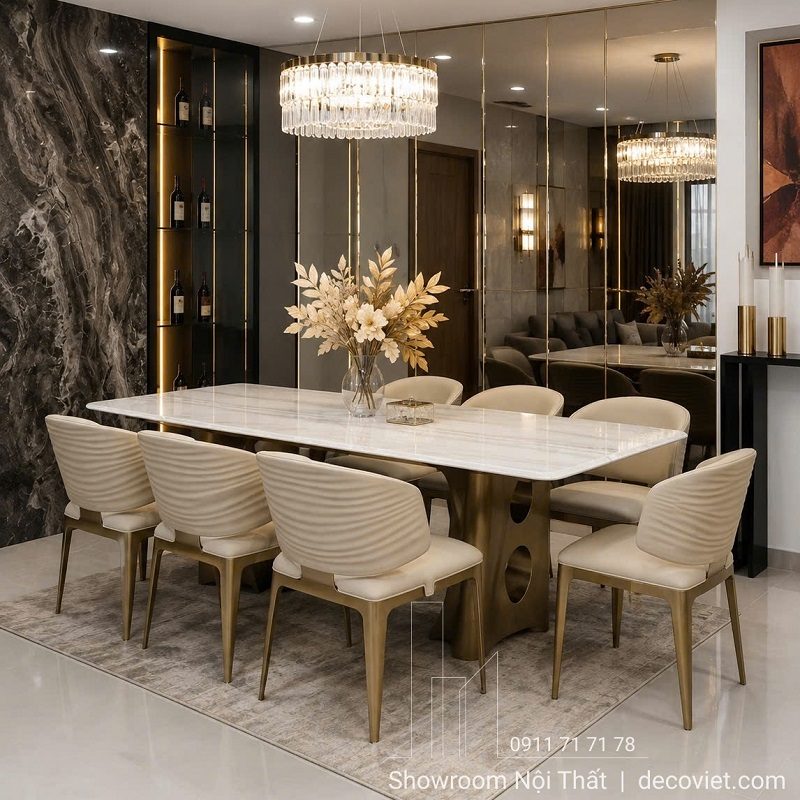 Bàn Ăn Mặt Đá 8 Ghế Cao Cấp 3011S