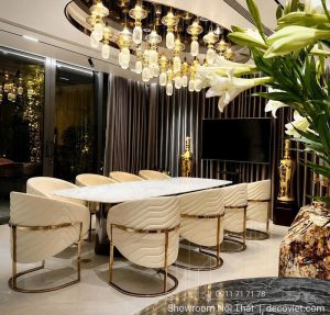 Bàn Ăn Mặt Đá 8 Ghế Luxury 3002S