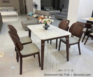 Bàn Ăn Mặt Đá Chân Gỗ 4 Ghế 2744S