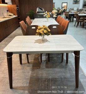 Bàn Ăn Mặt Đá Chân Gỗ 4 Ghế 2744S