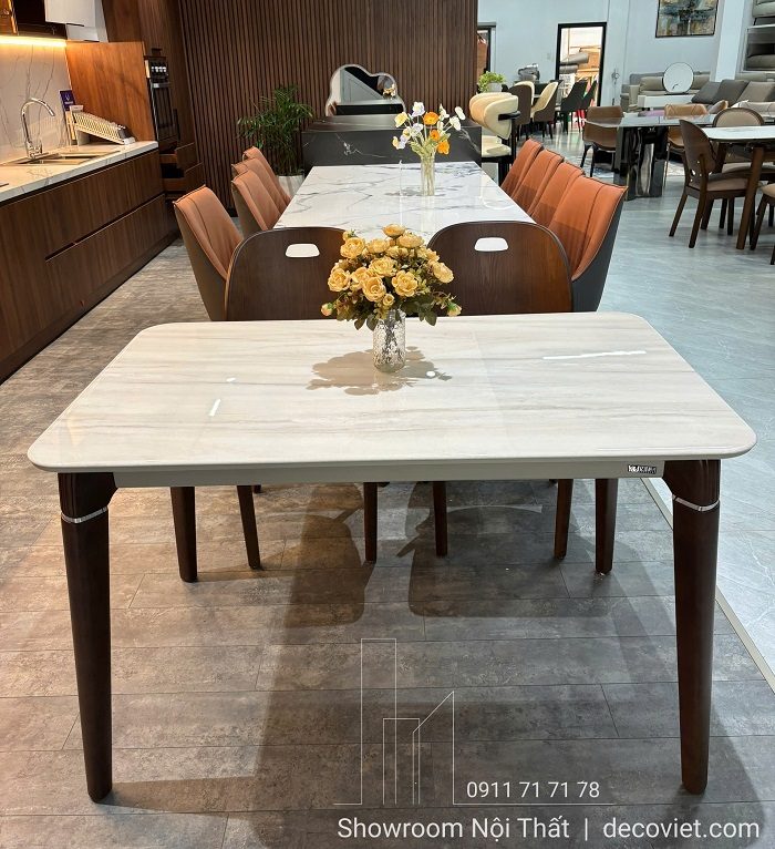 Bàn Ăn Mặt Đá Chân Gỗ 4 Ghế 2744S