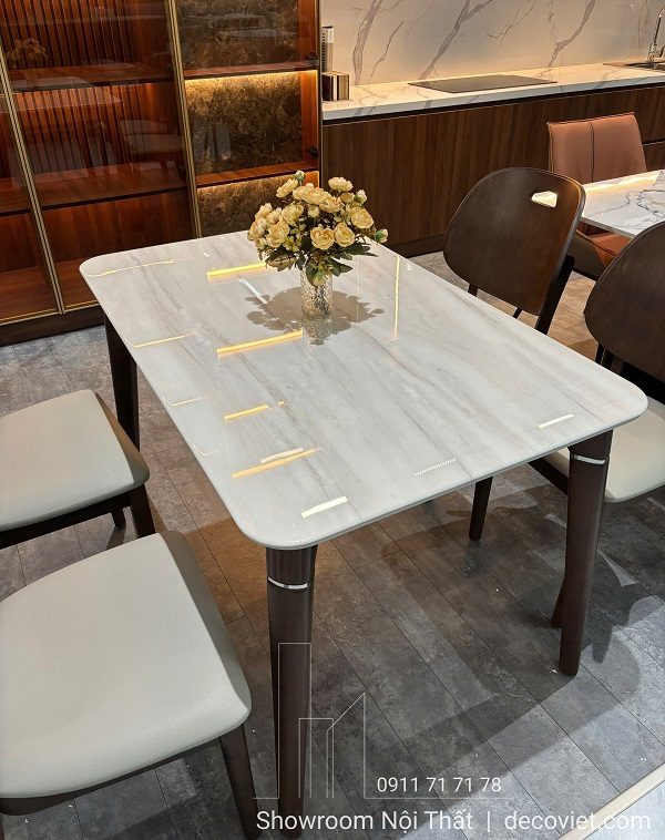 Bàn Ăn Mặt Đá Chân Gỗ 4 Ghế 2744S