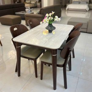 Bàn Ăn Mặt Đá Chân Gỗ 4 Ghế 2744S