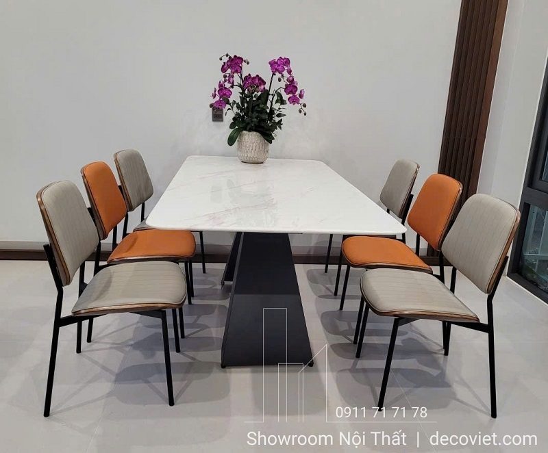 Bàn Ăn Mặt Đá Chân Sắt 6 Ghế 2741S