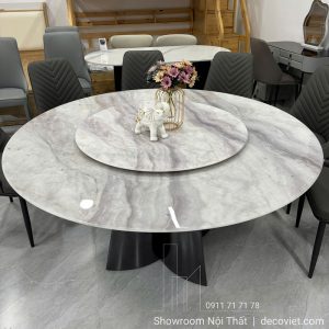 Bàn Ăn Tròn 10 Ghế Mặt Đá 1m6 2895S