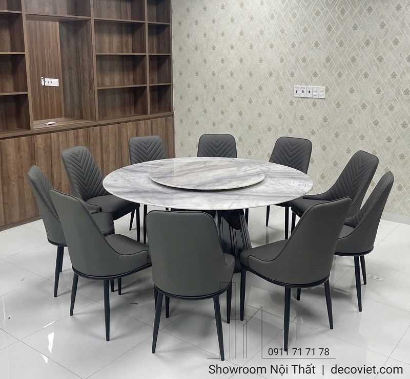 Bàn Ăn Tròn 10 Ghế Mặt Đá 1m6 2895S