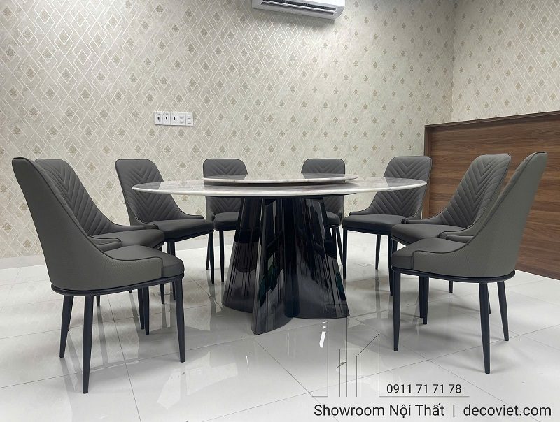 Bàn Ăn Tròn 10 Ghế Mặt Đá 1m6 2895S