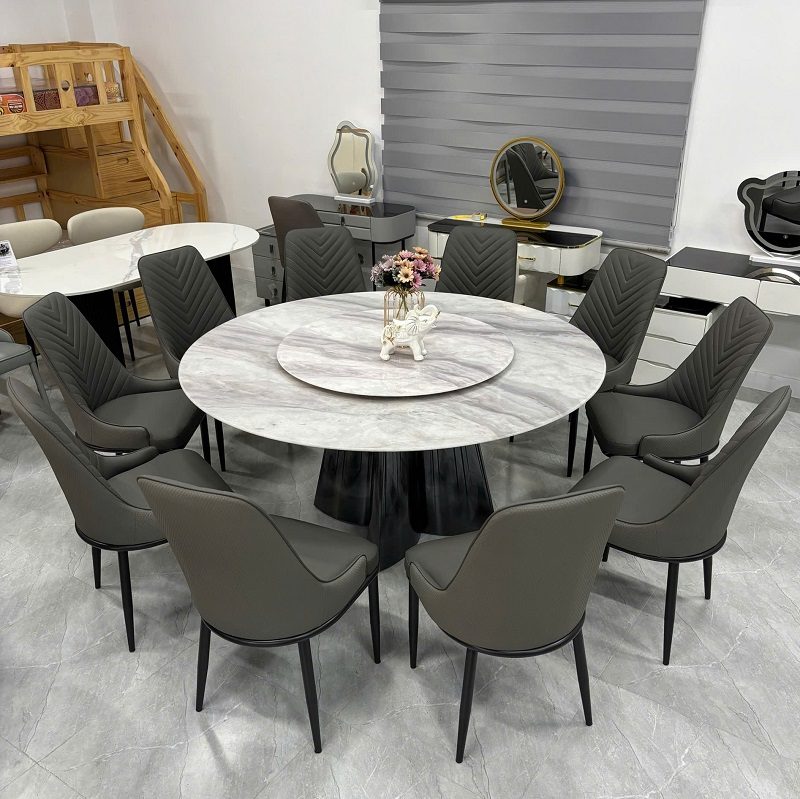 Bàn Ăn Tròn 10 Ghế Mặt Đá 1m6 2895S