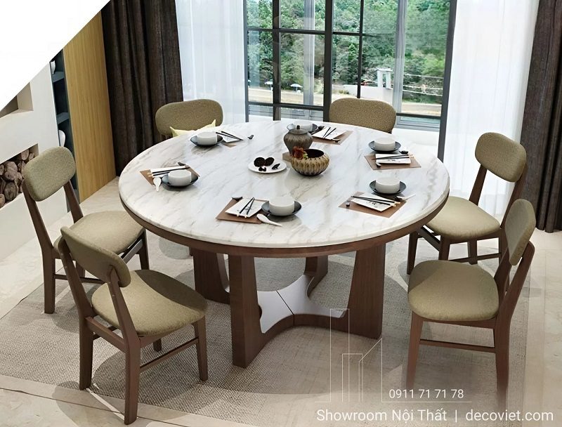Bàn Ăn Tròn Gỗ 6 Ghế 2912S