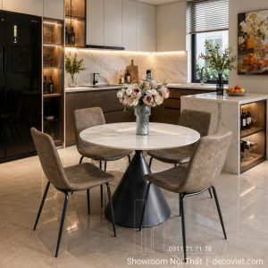 Bàn Ăn Tròn Mặt Đá 4 Ghế 2916S