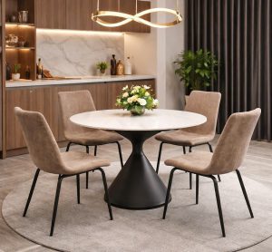 Bàn Ăn Tròn Mặt Đá 4 Ghế 2916S