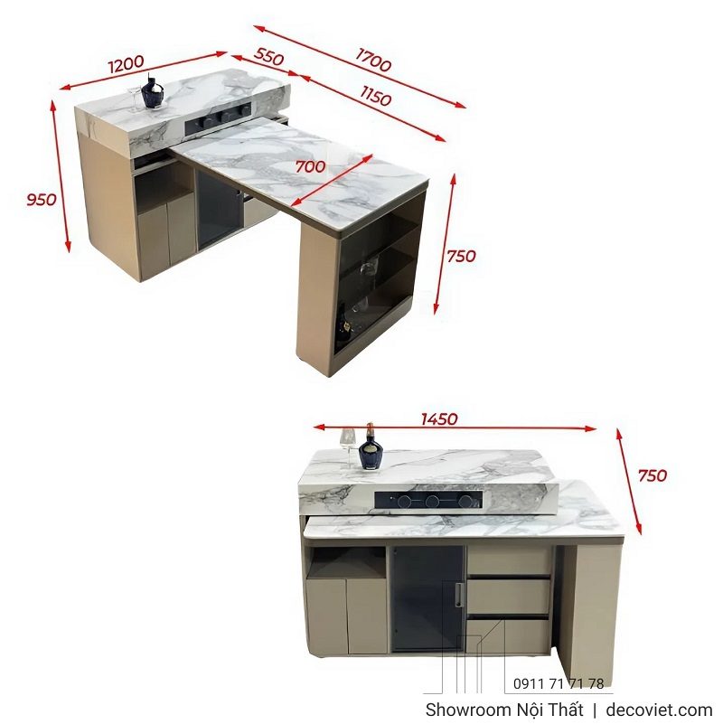 Bàn Đảo Bếp Gấp Gọn 2886S