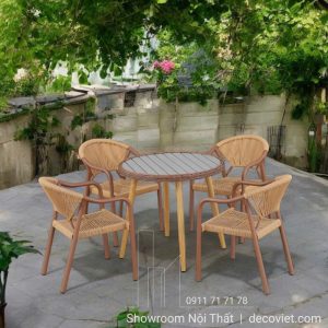 Bàn Ghế Ngoài Trời Giả Gỗ 2089T