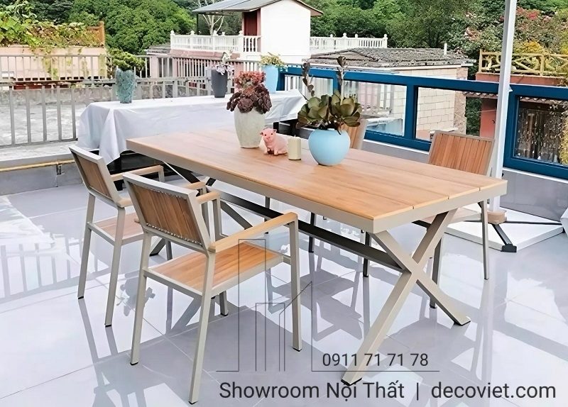 Bàn Ghế Nhôm Đúc Giả Gỗ 2048T