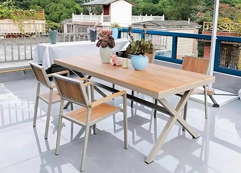 Bàn Ghế Nhôm Đúc Giả Gỗ 2048T