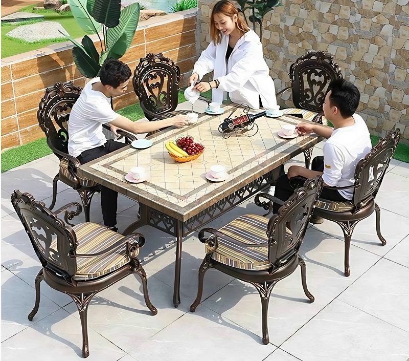 Bàn Sân Vườn 6 Ghế Tân Cổ Điển 2024T