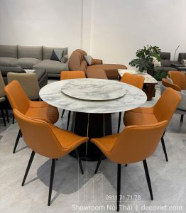 Bàn Tròn 6 Ghế Mặt Đá Cẩm Thạch 2734S