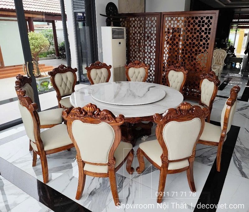 Bàn Tròn Gỗ Mun 10 Ghế Tân Cổ Điển 2732S