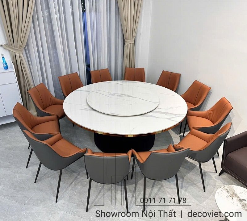 Bàn Tròn Mặt Đá 2m Mâm Xoay 12 Ghế 2526S