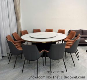 Bàn Tròn Mặt Đá 2m Mâm Xoay 12 Ghế 2526S