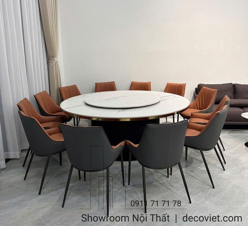 Bàn Tròn Mặt Đá 2m Mâm Xoay 12 Ghế 2526S