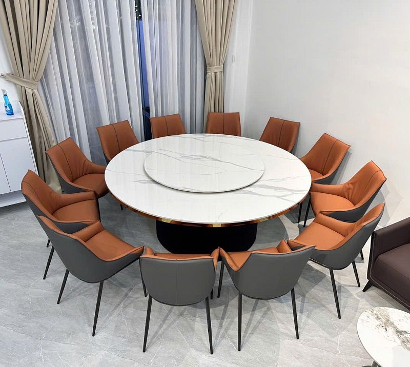 Bàn Tròn Mặt Đá 2m Mâm Xoay 12 Ghế 2526S