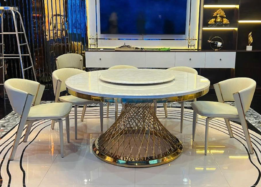 Bàn Tròn Xoay 6 Ghế Mặt Đá 2514S