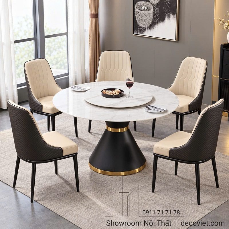 Bàn Tròn Xoay Mặt Đá 6 Ghế Giá Rẻ 3051S