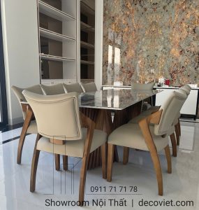 Bộ Bàn Ăn 10 Ghế Mặt Đá Chân Gỗ 2533S
