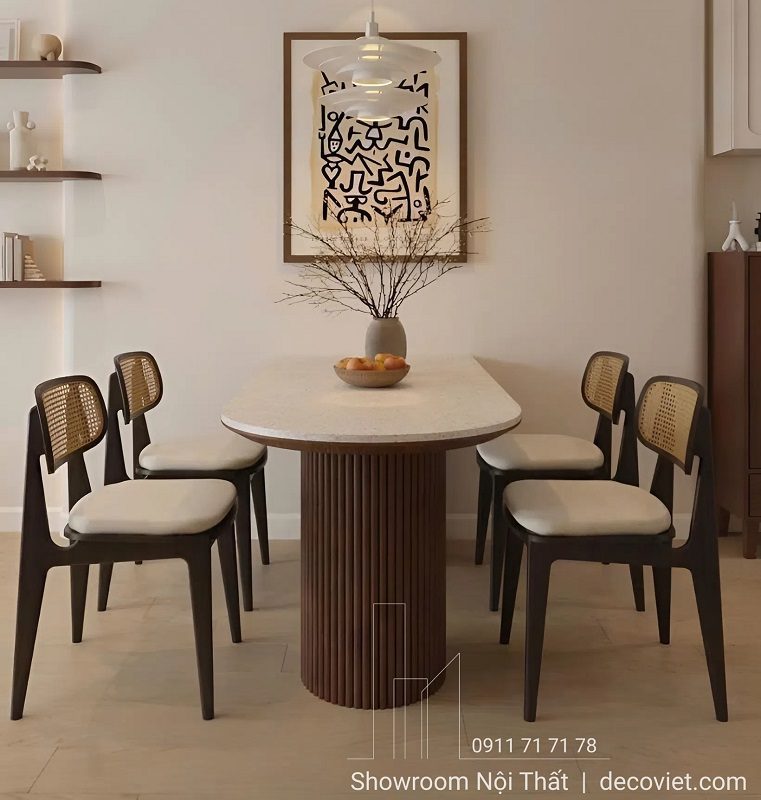 Bộ Bàn Ăn 4 Ghế Gỗ Mặt Đá 2871S