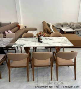 Bộ Bàn Ăn 6 Ghế Mặt Đá Chân Gỗ 2610S