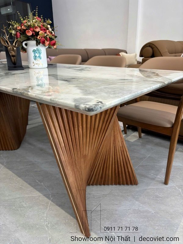 Bộ Bàn Ăn 6 Ghế Mặt Đá Chân Gỗ 2610S