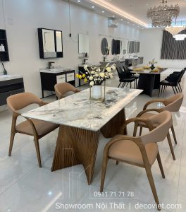 Bộ Bàn Ăn 6 Ghế Mặt Đá Chân Gỗ 2610S