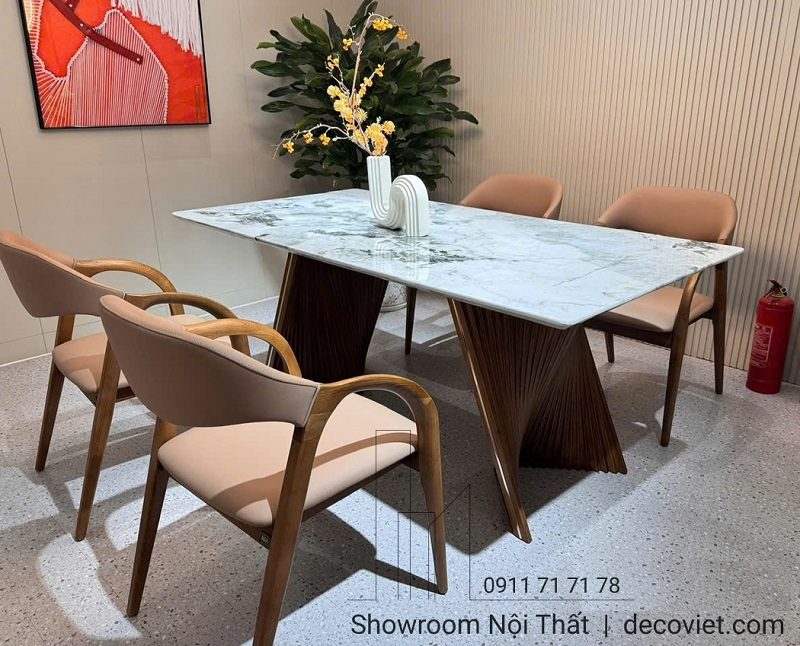 Bộ Bàn Ăn 6 Ghế Mặt Đá Chân Gỗ 2610S