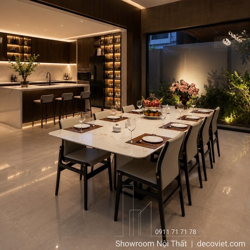 Bộ Bàn Ăn 8 Ghế Mặt Đá 2775S