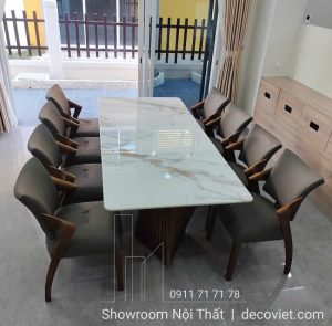 Bộ Bàn Ăn Gỗ 8 Ghế Mặt Đá 2464S