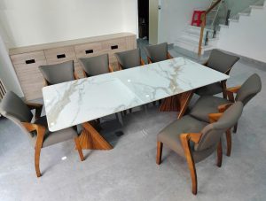 Bộ Bàn Ăn Gỗ 8 Ghế Mặt Đá 2464S