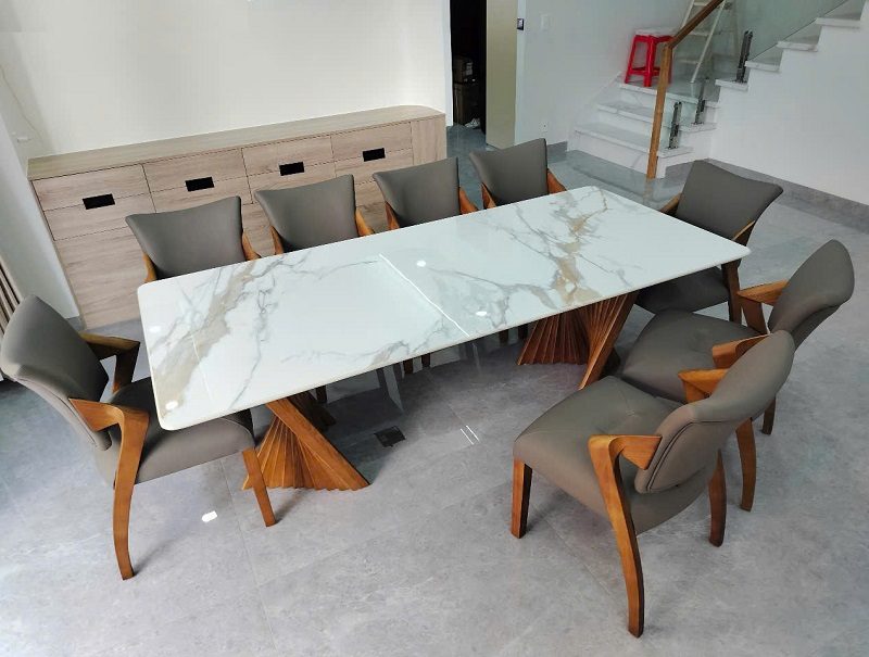 Bộ Bàn Ăn Gỗ 8 Ghế Mặt Đá 2464S