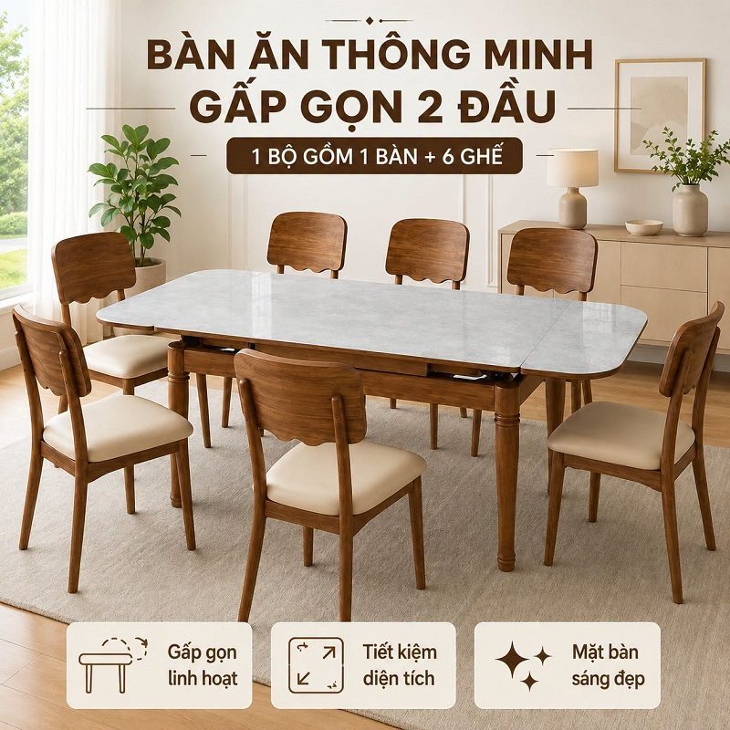 Bộ Bàn Ăn Kéo Dài 6 Ghế 2972S