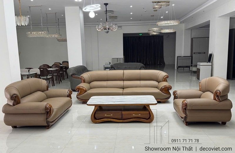 Bộ Sofa Gỗ Mun Da Bò Ý Cao Cấp 1106T