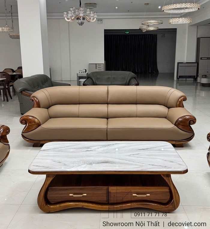 Bộ Sofa Gỗ Mun Da Bò Ý Cao Cấp 1106T
