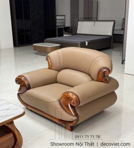 Bộ Sofa Gỗ Mun Da Bò Ý Cao Cấp 1106T