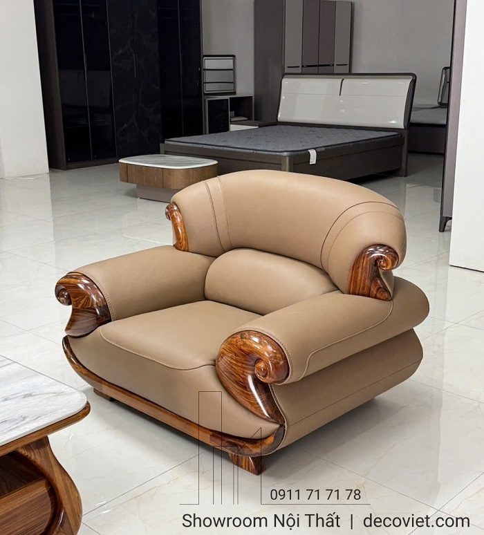 Bộ Sofa Gỗ Mun Da Bò Ý Cao Cấp 1106T
