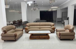 Bộ Sofa Gỗ Mun Da Bò Ý Cao Cấp 1106T