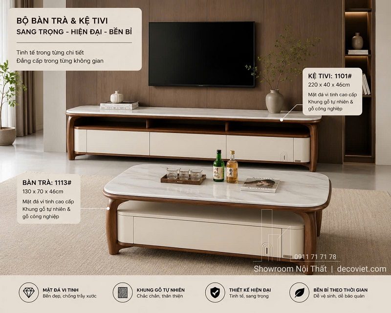 Combo Bàn Trà Kệ Tivi Mặt Đá 124T