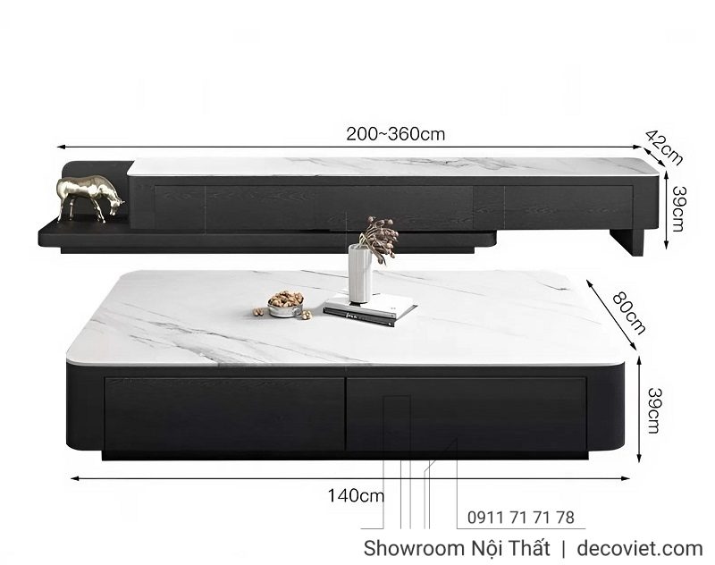 Combo Kệ Tivi Mặt Đá Nhập Khẩu 108T