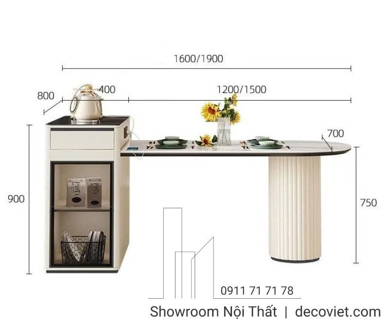Đảo Bếp Kết Hợp Bàn Ăn Thông Minh 2456S