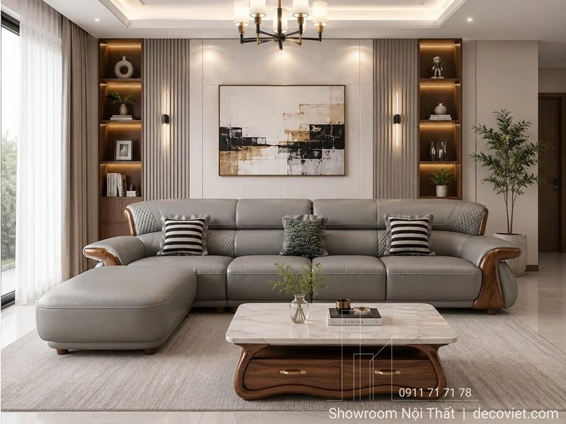 Ghế Sofa Gỗ Mun Bọc Da 1188T